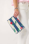 CHERRY STRIPE JACQUARD WRISTLET POUCH,NAVY