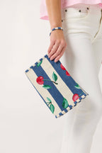 CHERRY STRIPE JACQUARD WRISTLET POUCH,NAVY