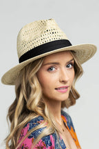 Panama Hat with Black Tucked Ribbon