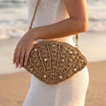 Pearl Beaded Straw Crochet Crossbody Bag