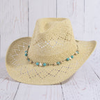 Straw Cowboy Hat With Turquoise Bead Shell Band