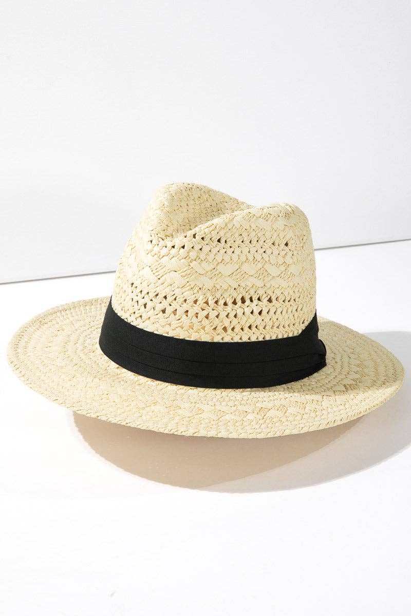 Panama Hat with Black Tucked Ribbon