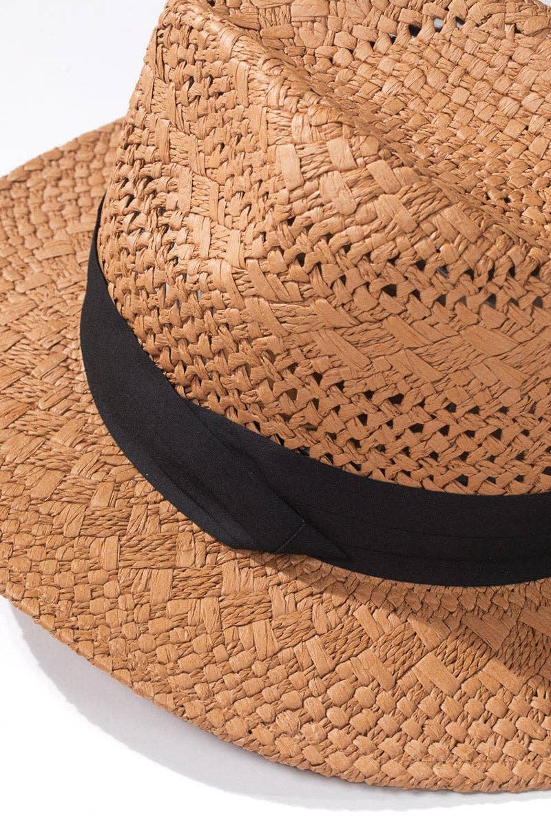 Panama Hat with Black Tucked Ribbon