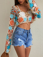 Boho Coastal Seashell Crochet Hollow Vacation Beach Top