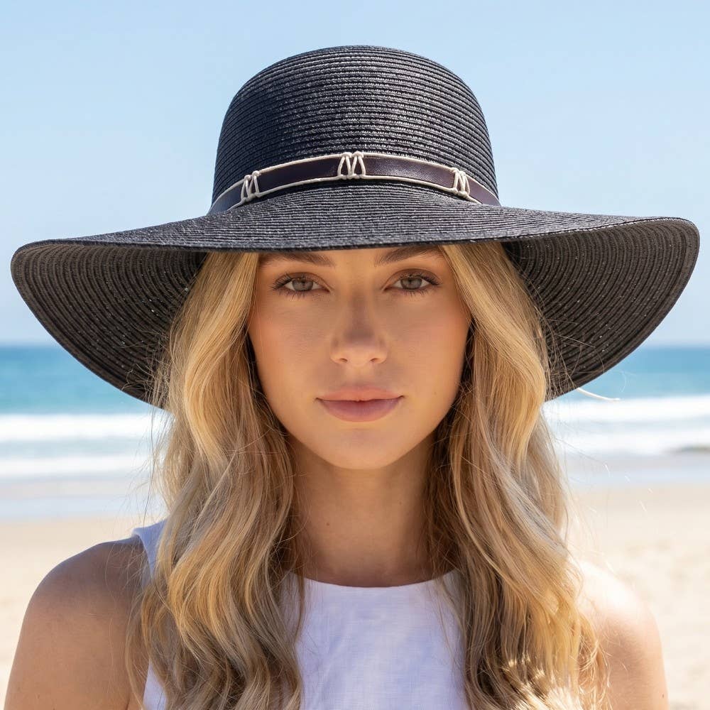 Wide Brim Straw Sun Hat With Cord Hat Band