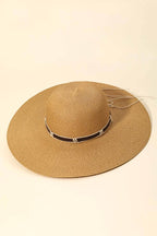 Wide Brim Straw Sun Hat With Cord Hat Band