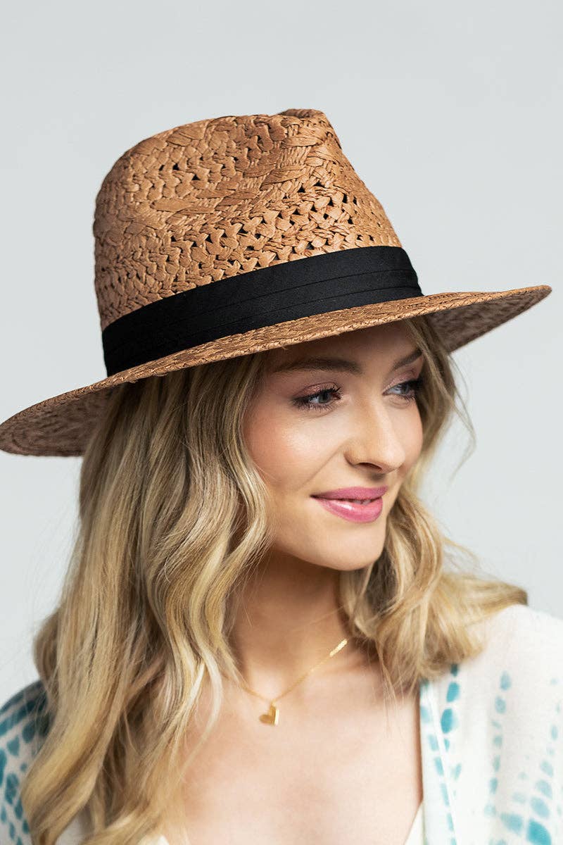 Panama Hat with Black Tucked Ribbon