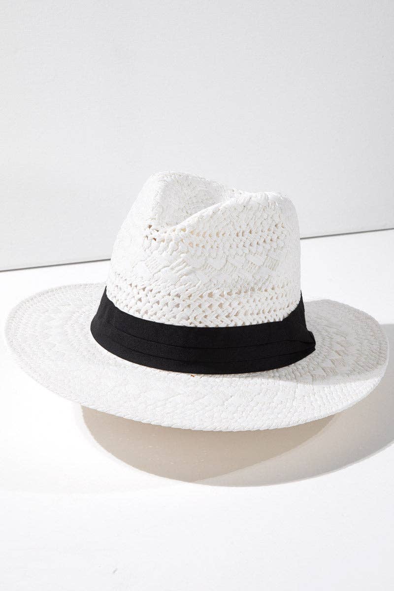 Panama Hat with Black Tucked Ribbon