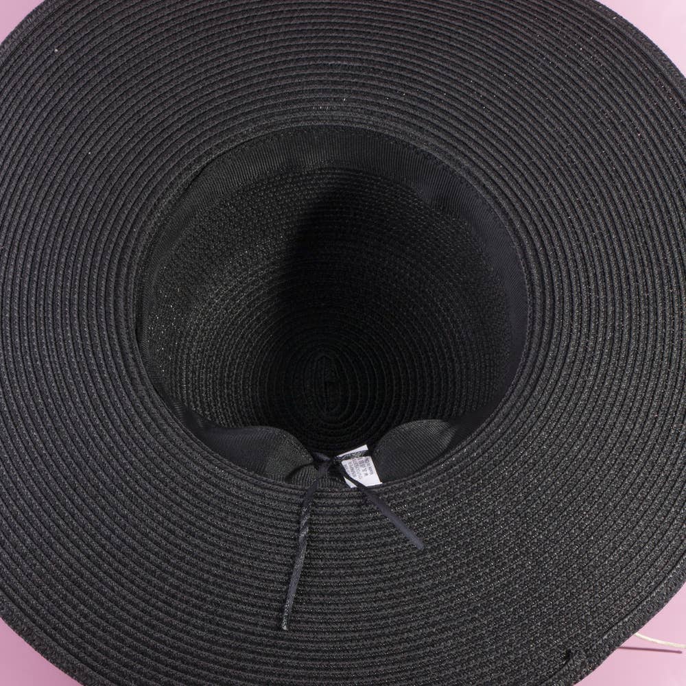 Wide Brim Straw Sun Hat With Cord Hat Band
