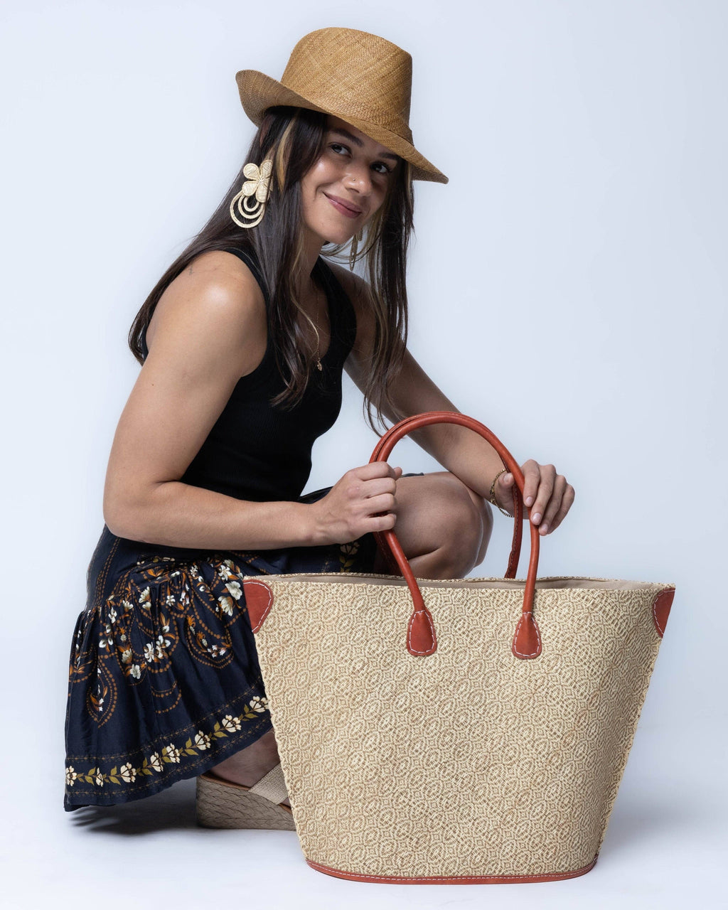 Josephine Small Woven Raffia Straw Tote Bag
