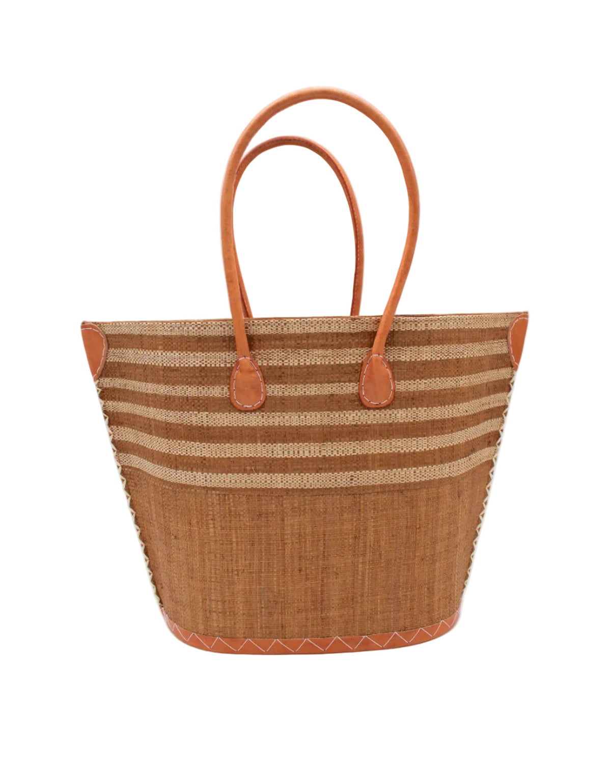 Santa Cruz Two Tone Wide Stripe Small Raffia Straw Tote Bag