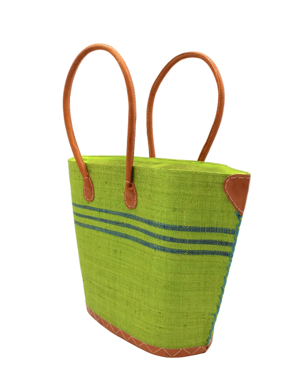 Marina Racing Stripe Small Raffia Straw Tote Bag