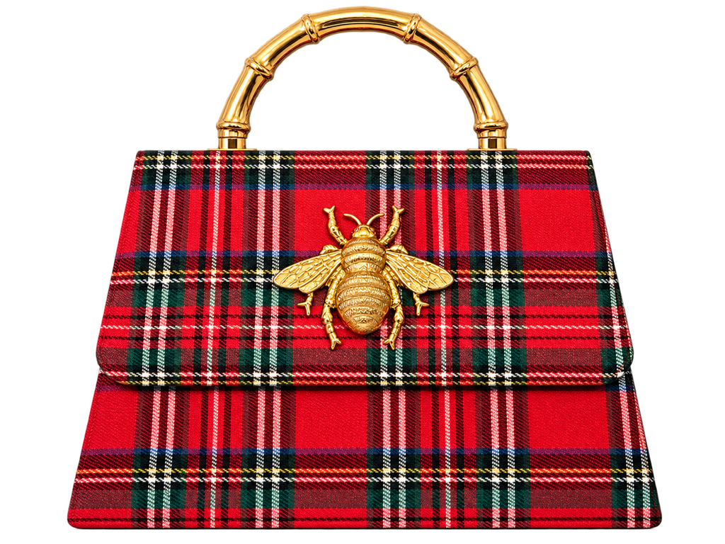 Red Plaid Lulu with Gold Handle - Gold Charms- WS