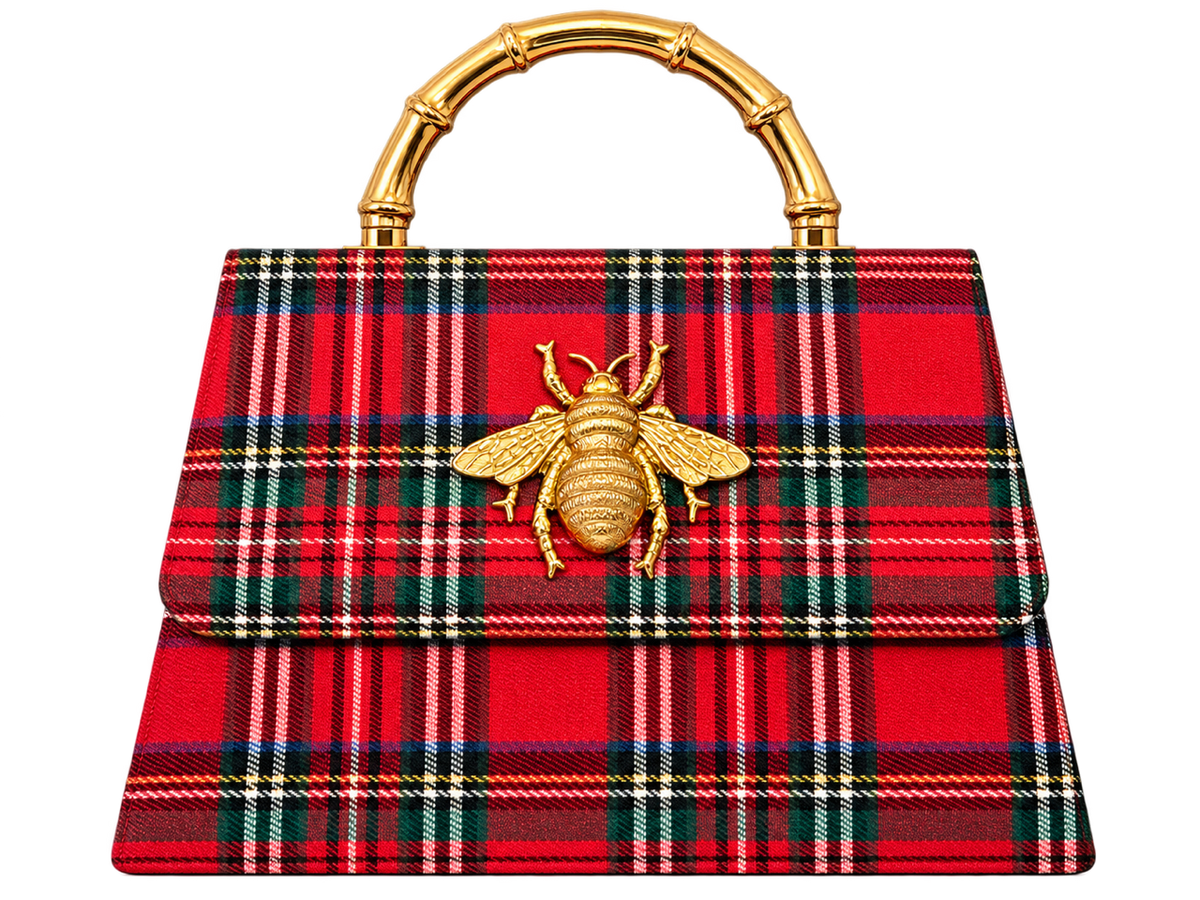 Red Plaid Lulu with Gold Handle - Gold Charms- WS