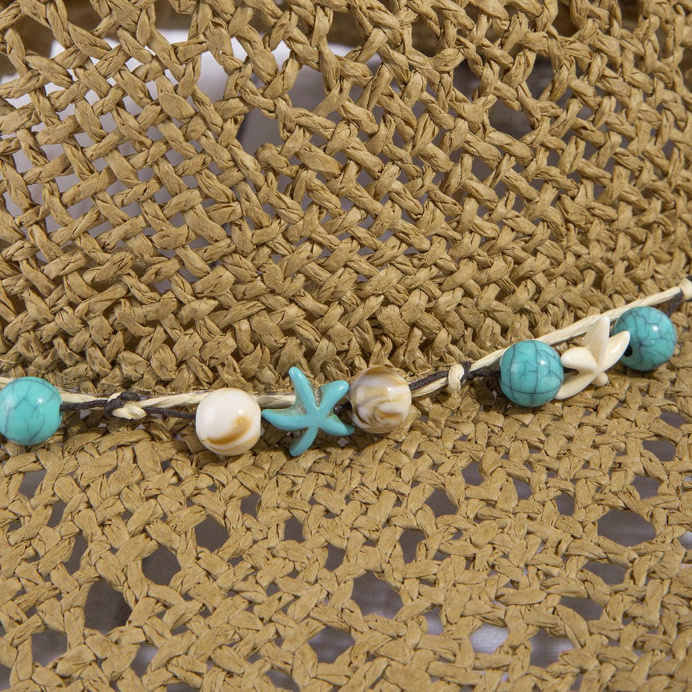 Straw Cowboy Hat With Turquoise Bead Shell Band