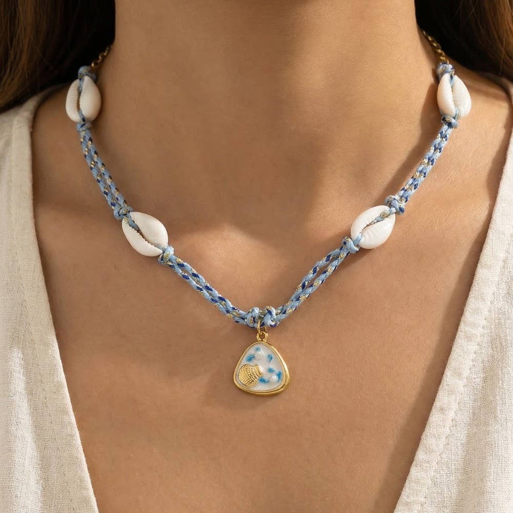 Stainless Steel Sea Life Coin And Puka Shell Charms Braided