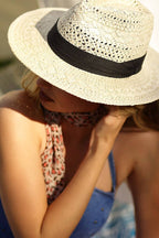 Panama Hat with Black Tucked Ribbon