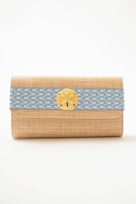 Avery Straw Clutch - Blue Ocean Band with Sanddollar - WS