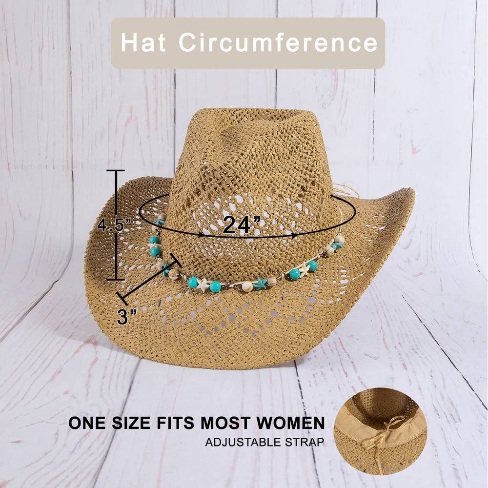 Straw Cowboy Hat With Turquoise Bead Shell Band