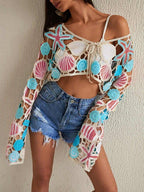 Boho Coastal Seashell Crochet Hollow Vacation Beach Top