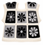 Handmade Black - White - Gray Granny Square Floral Crochet Top