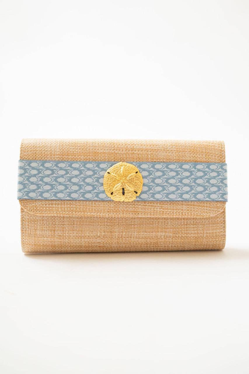 Avery Straw Clutch - Blue Ocean Band with Sanddollar - WS