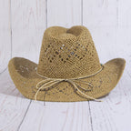Straw Cowboy Hat With Turquoise Bead Shell Band