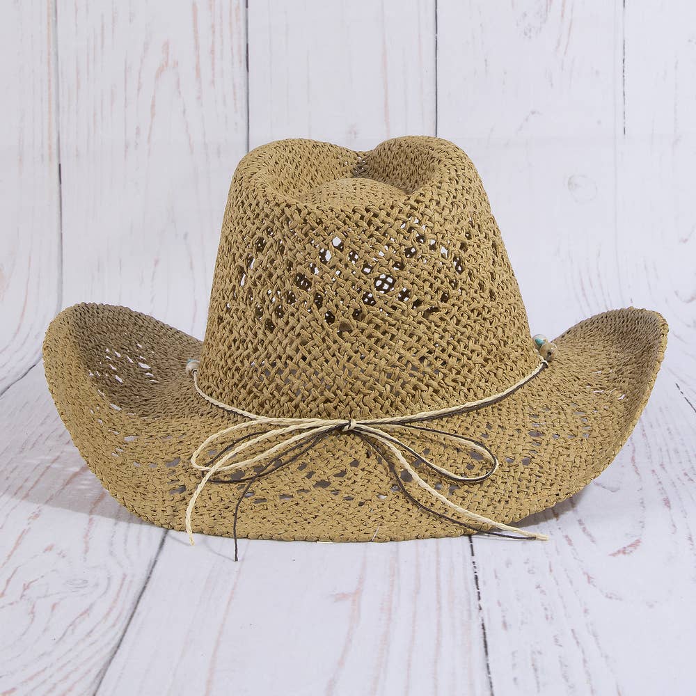 Straw Cowboy Hat With Turquoise Bead Shell Band