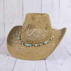 Straw Cowboy Hat With Turquoise Bead Shell Band