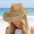 Straw Cowboy Hat With Turquoise Bead Shell Band