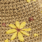 Wide Brim Raffia Daisy Crochet Straw Hat