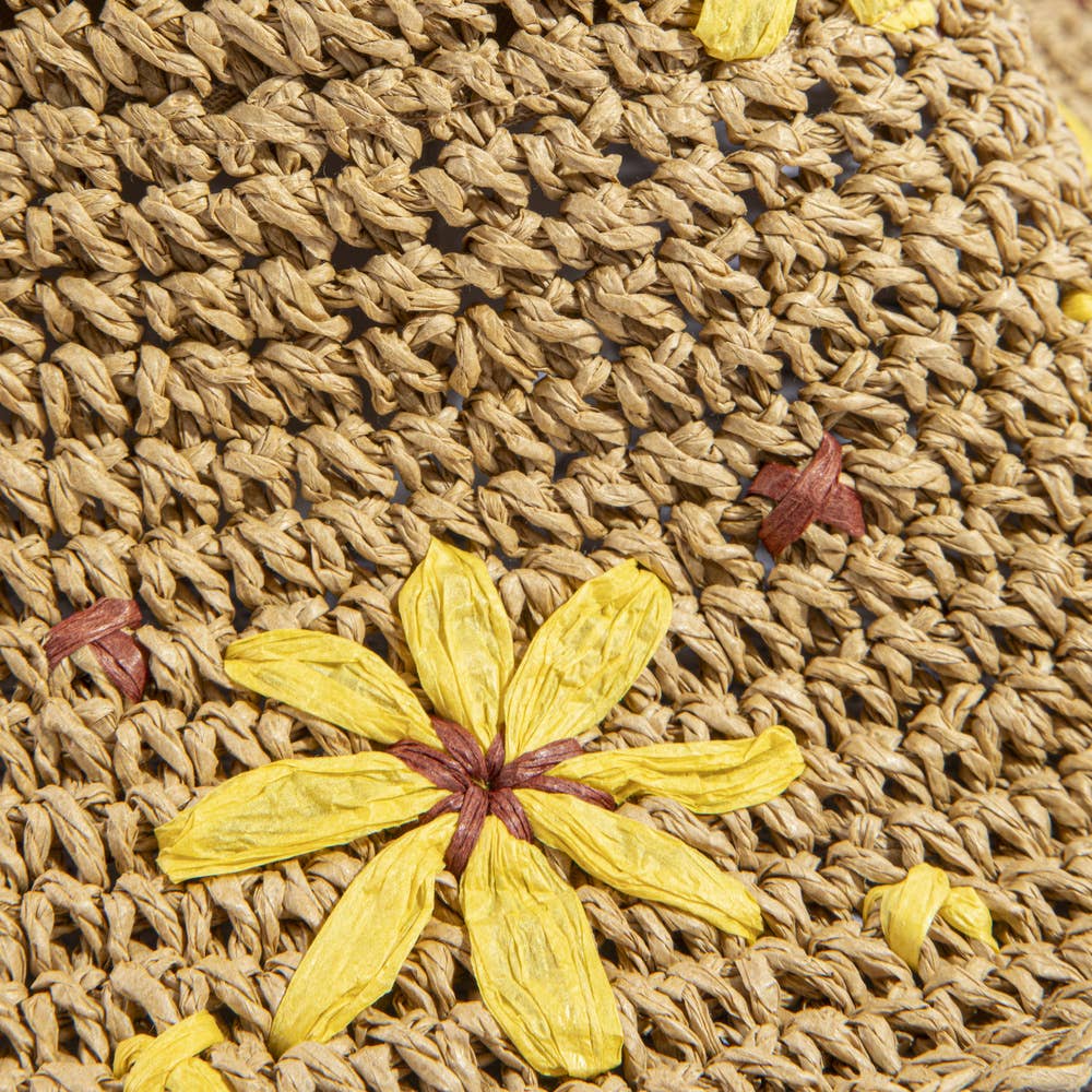 Wide Brim Raffia Daisy Crochet Straw Hat
