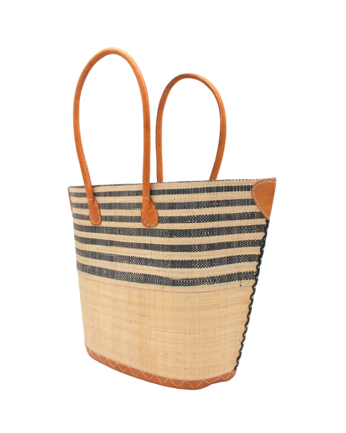 Santa Cruz Two Tone Wide Stripe Small Raffia Straw Tote Bag