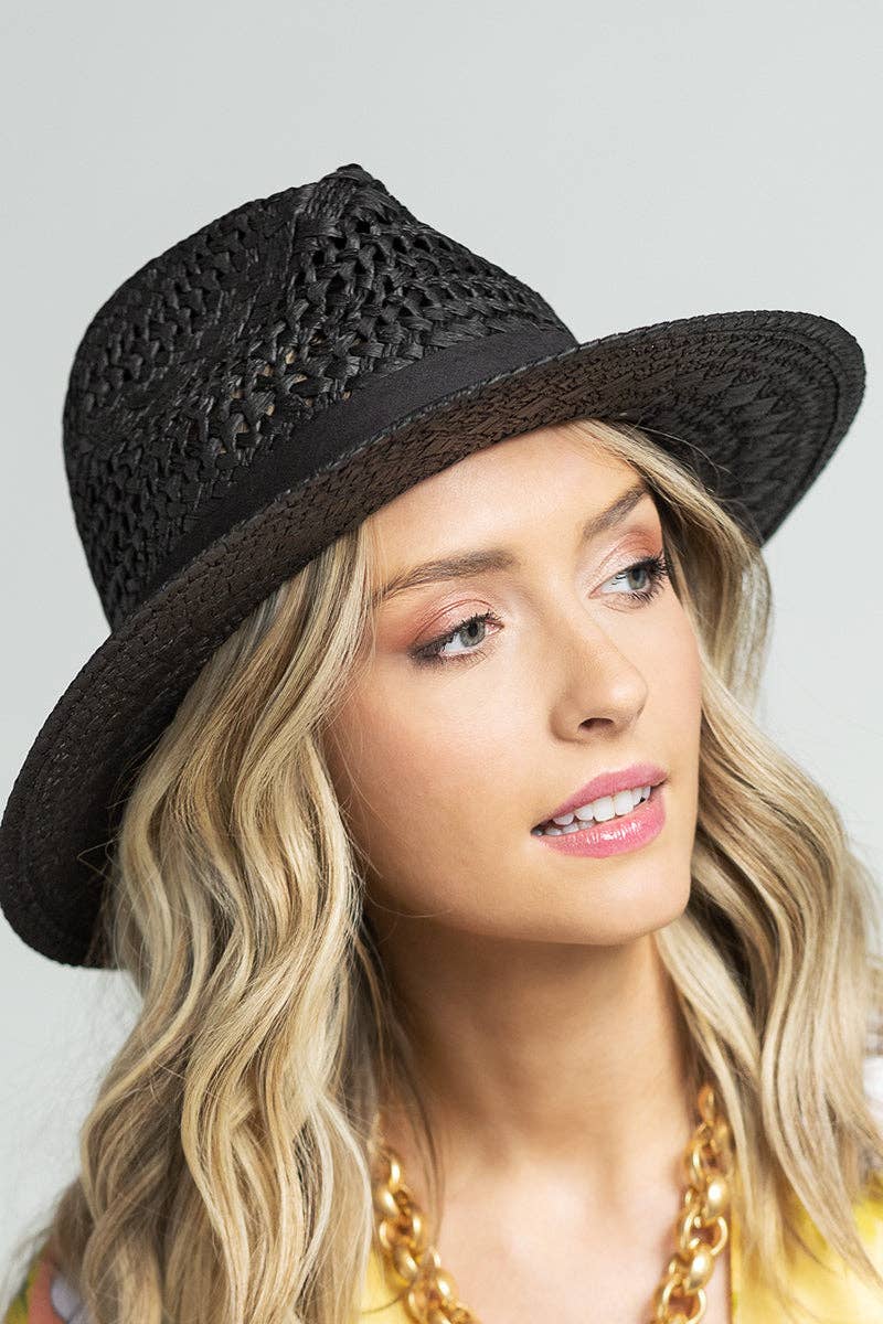 Panama Hat with Black Tucked Ribbon