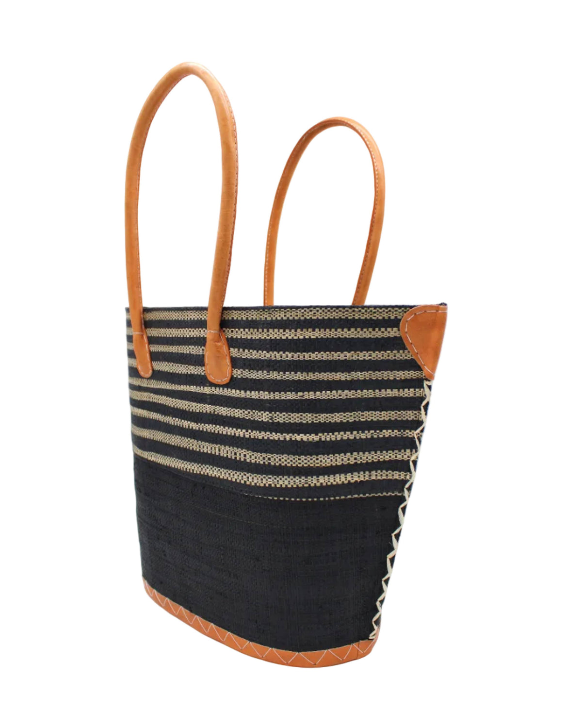 Santa Cruz Two Tone Wide Stripe Small Raffia Straw Tote Bag