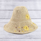 Wide Brim Raffia Daisy Crochet Straw Hat