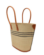 Marina Racing Stripe Small Raffia Straw Tote Bag