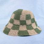 Straw Braided Checkered Bucket Hat