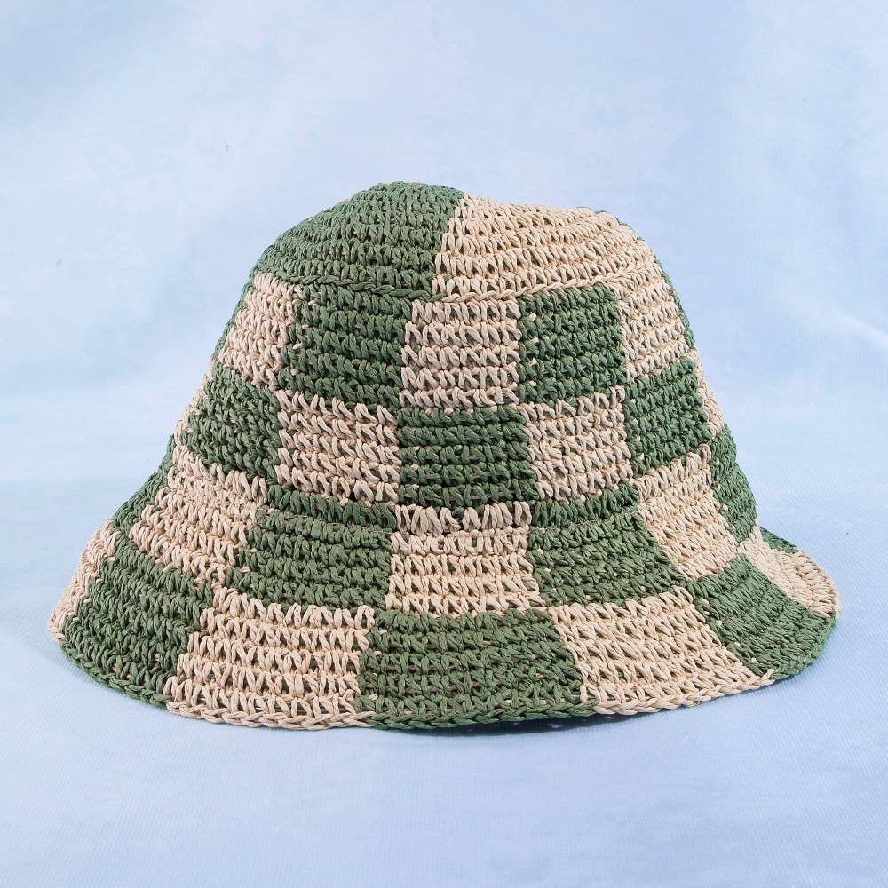 Straw Braided Checkered Bucket Hat