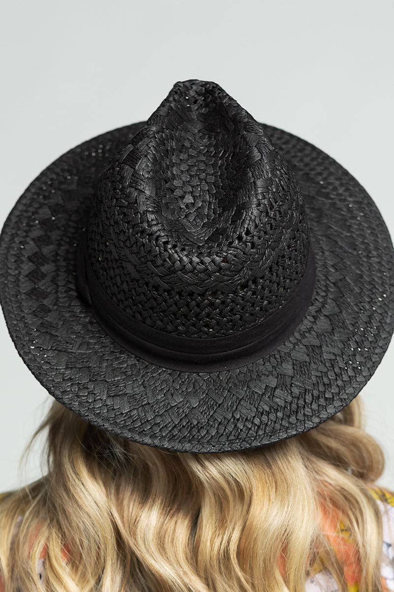 Panama Hat with Black Tucked Ribbon