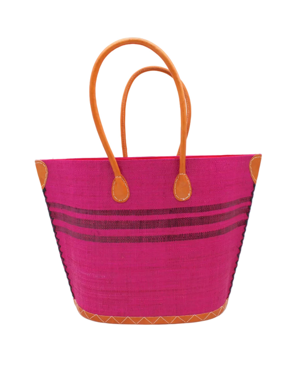 Marina Racing Stripe Small Raffia Straw Tote Bag