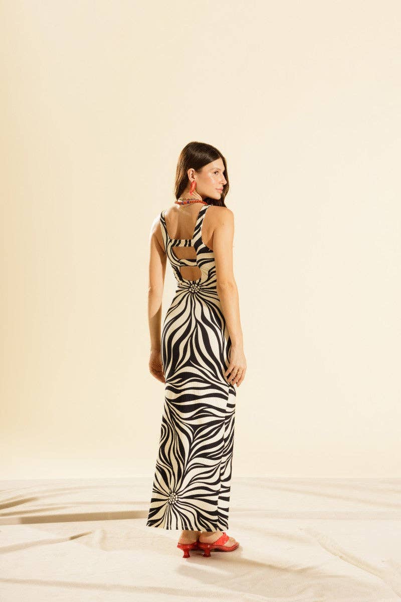 Long Floral Stripe Dress