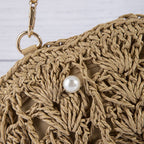 Pearl Beaded Straw Crochet Crossbody Bag