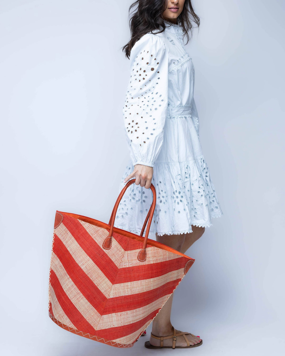 Santa Cruz Wide Stripe Chevron Large Raffia Straw Tote Bag