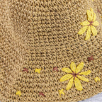 Wide Brim Raffia Daisy Crochet Straw Hat