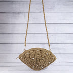 Pearl Beaded Straw Crochet Crossbody Bag