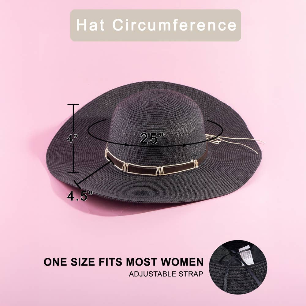 Wide Brim Straw Sun Hat With Cord Hat Band