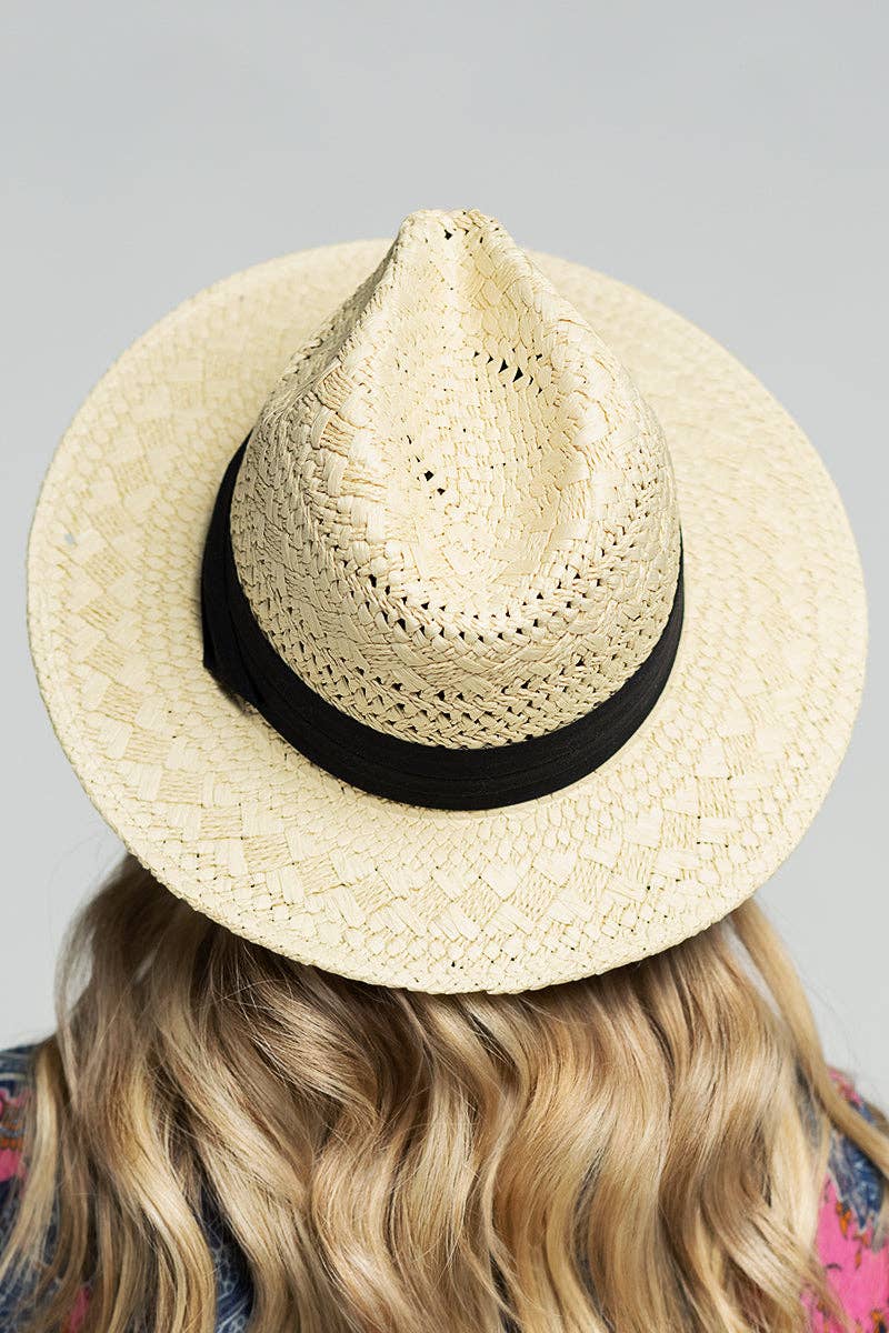 Panama Hat with Black Tucked Ribbon