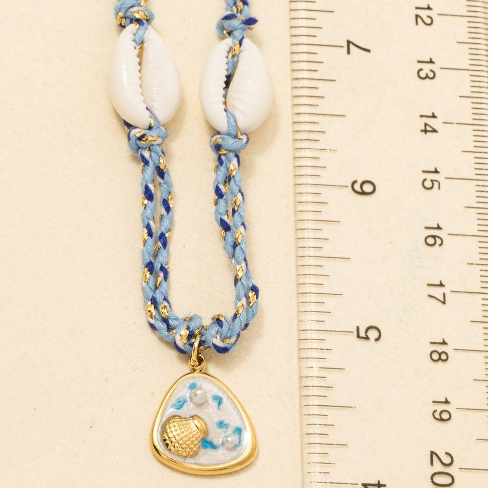 Stainless Steel Sea Life Coin And Puka Shell Charms Braided