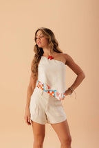 Tropical Shell Asymmetrical Blouse